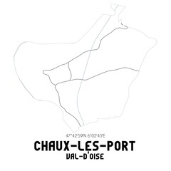 CHAUX-LES-PORT Val-d'Oise. Minimalistic street map with black and white lines.