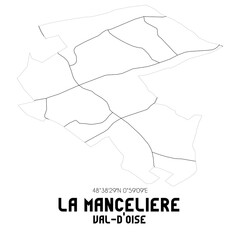 LA MANCELIERE Val-d'Oise. Minimalistic street map with black and white lines.