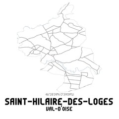 SAINT-HILAIRE-DES-LOGES Val-d'Oise. Minimalistic street map with black and white lines.