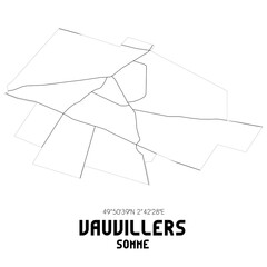 VAUVILLERS Somme. Minimalistic street map with black and white lines.