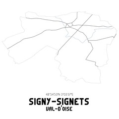 SIGNY-SIGNETS Val-d'Oise. Minimalistic street map with black and white lines.