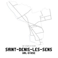 SAINT-DENIS-LES-SENS Val-d'Oise. Minimalistic street map with black and white lines.