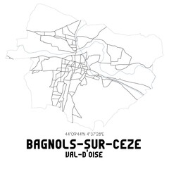 BAGNOLS-SUR-CEZE Val-d'Oise. Minimalistic street map with black and white lines.