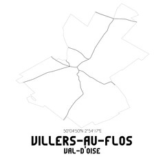 VILLERS-AU-FLOS Val-d'Oise. Minimalistic street map with black and white lines.