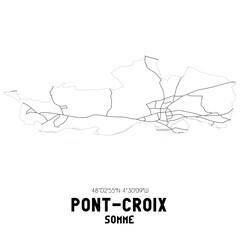 PONT-CROIX Somme. Minimalistic street map with black and white lines.