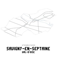 SAVIGNY-EN-SEPTAINE Val-d'Oise. Minimalistic street map with black and white lines.
