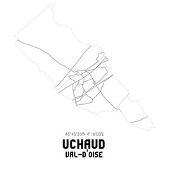 UCHAUD Val-d'Oise. Minimalistic street map with black and white lines.