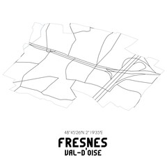 FRESNES Val-d'Oise. Minimalistic street map with black and white lines.