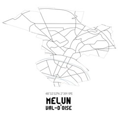 MELUN Val-d'Oise. Minimalistic street map with black and white lines.