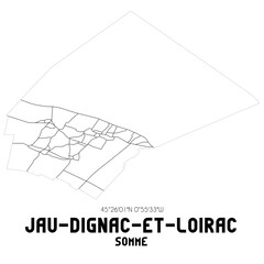 JAU-DIGNAC-ET-LOIRAC Somme. Minimalistic street map with black and white lines.
