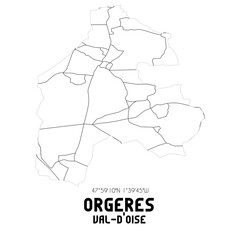 Obraz premium ORGERES Val-d'Oise. Minimalistic street map with black and white lines.