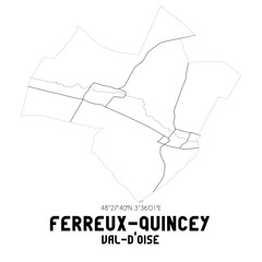 FERREUX-QUINCEY Val-d'Oise. Minimalistic street map with black and white lines.