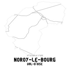 NOROY-LE-BOURG Val-d'Oise. Minimalistic street map with black and white lines.
