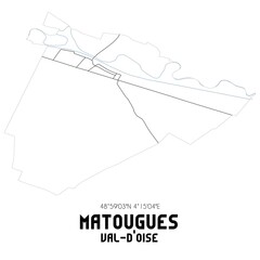 MATOUGUES Val-d'Oise. Minimalistic street map with black and white lines.