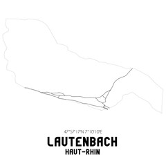 LAUTENBACH Haut-Rhin. Minimalistic street map with black and white lines.