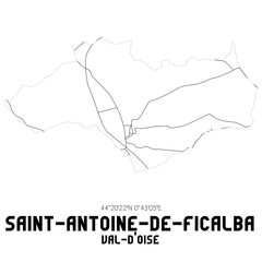 SAINT-ANTOINE-DE-FICALBA Val-d'Oise. Minimalistic street map with black and white lines.
