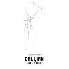 CALLIAN Val-d'Oise. Minimalistic street map with black and white lines.