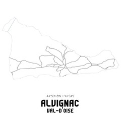 ALVIGNAC Val-d'Oise. Minimalistic street map with black and white lines.