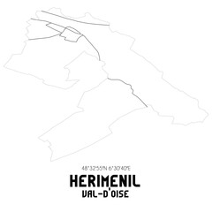 HERIMENIL Val-d'Oise. Minimalistic street map with black and white lines.