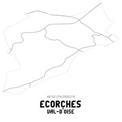 ECORCHES Val-d'Oise. Minimalistic street map with black and white lines.