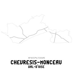 CHEVRESIS-MONCEAU Val-d'Oise. Minimalistic street map with black and white lines.