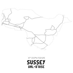 SUSSEY Val-d'Oise. Minimalistic street map with black and white lines.