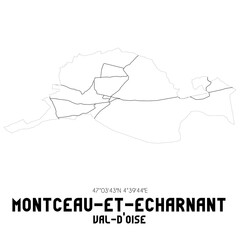 MONTCEAU-ET-ECHARNANT Val-d'Oise. Minimalistic street map with black and white lines.