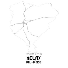 MELAY Val-d'Oise. Minimalistic street map with black and white lines.