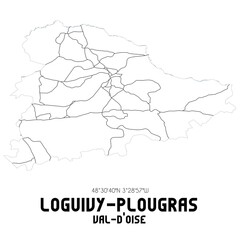 LOGUIVY-PLOUGRAS Val-d'Oise. Minimalistic street map with black and white lines.