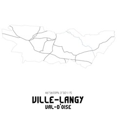 VILLE-LANGY Val-d'Oise. Minimalistic street map with black and white lines.