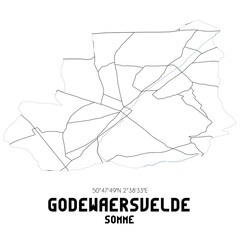 GODEWAERSVELDE Somme. Minimalistic street map with black and white lines.