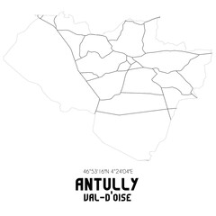 ANTULLY Val-d'Oise. Minimalistic street map with black and white lines.