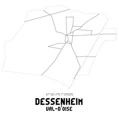 DESSENHEIM Val-d'Oise. Minimalistic street map with black and white lines.