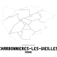 Obraz premium CHARBONNIERES-LES-VIEILLES Somme. Minimalistic street map with black and white lines.