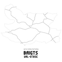 BAIGTS Val-d'Oise. Minimalistic street map with black and white lines.