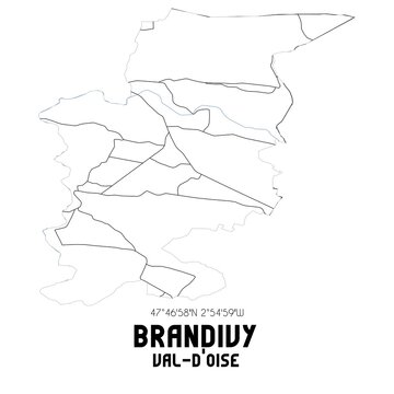 BRANDIVY Val-d'Oise. Minimalistic street map with black and white lines.