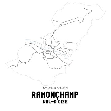 RAMONCHAMP Val-d'Oise. Minimalistic street map with black and white lines.