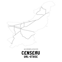 CENSEAU Val-d'Oise. Minimalistic street map with black and white lines.