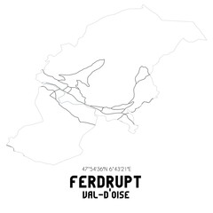 FERDRUPT Val-d'Oise. Minimalistic street map with black and white lines.