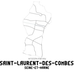 SAINT-LAURENT-DES-COMBES Seine-et-Marne. Minimalistic street map with black and white lines.