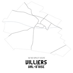 VILLIERS Val-d'Oise. Minimalistic street map with black and white lines.