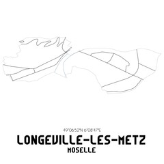 LONGEVILLE-LES-METZ Moselle. Minimalistic street map with black and white lines.