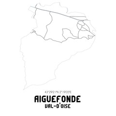 Obraz premium AIGUEFONDE Val-d'Oise. Minimalistic street map with black and white lines.