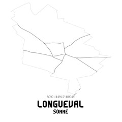 LONGUEVAL Somme. Minimalistic street map with black and white lines.