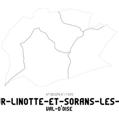 ROCHE-SUR-LINOTTE-ET-SORANS-LES-CORDIERS Val-d'Oise. Minimalistic street map with black and white lines.