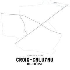 CROIX-CALUYAU Val-d'Oise. Minimalistic street map with black and white lines.