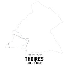 THOIRES Val-d'Oise. Minimalistic street map with black and white lines.