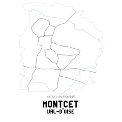 MONTCET Val-d'Oise. Minimalistic street map with black and white lines.