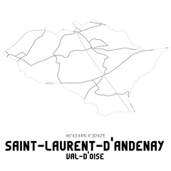 SAINT-LAURENT-D'ANDENAY Val-d'Oise. Minimalistic street map with black and white lines.