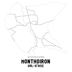 MONTHOIRON Val-d'Oise. Minimalistic street map with black and white lines.